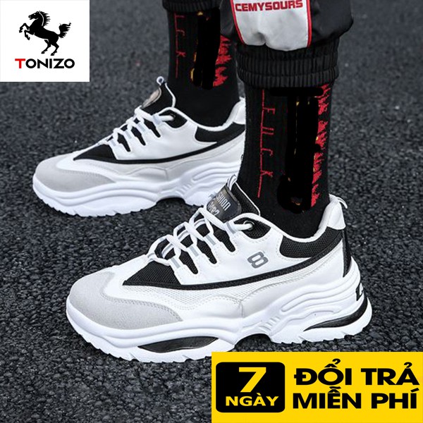 Giày sneaker nam Tonizo A18Đ màu trắng đen,đế cao su đúc 5cm êm ái, lót hơi thoáng khí | BigBuy360 - bigbuy360.vn