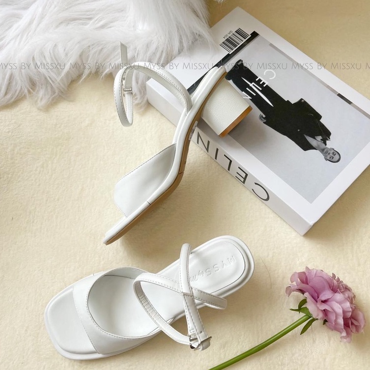 Giày sandal bảng ngang khoét sâu phối gót trụ 5 cm cao cấp MYSS - SD164