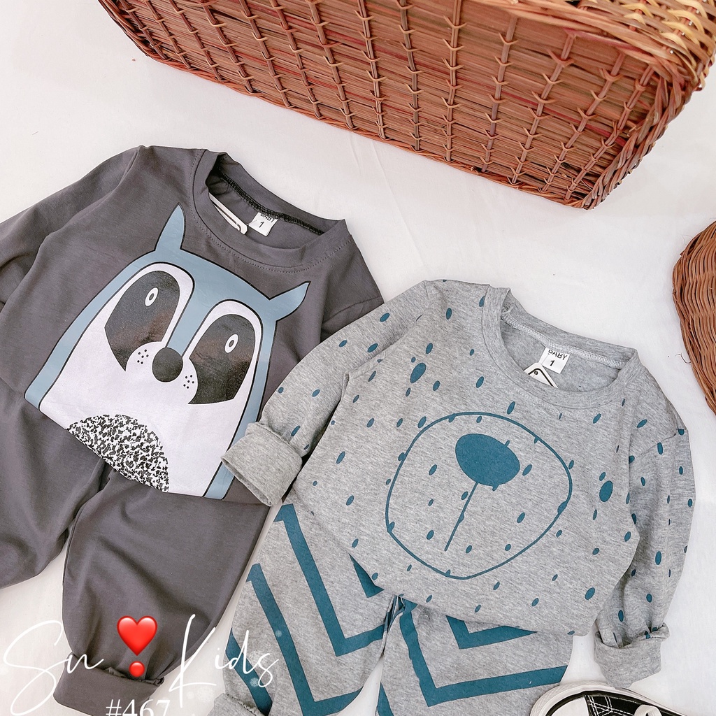 Sét 2 bộ cotton co giãn 4 chiều mềm mịn quần áo thu đông cho bé trai