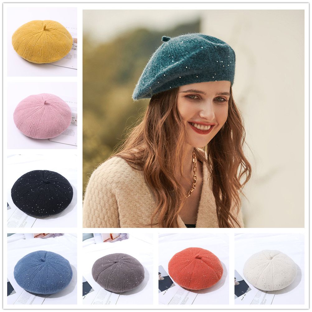 Mũ beret dệt kim giữ ấm mùa thu đông phong cách retro thời trang cho nữ