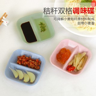 đĩa đựng gia vị, nước chấm 2 ngăn bằng lúa mạch