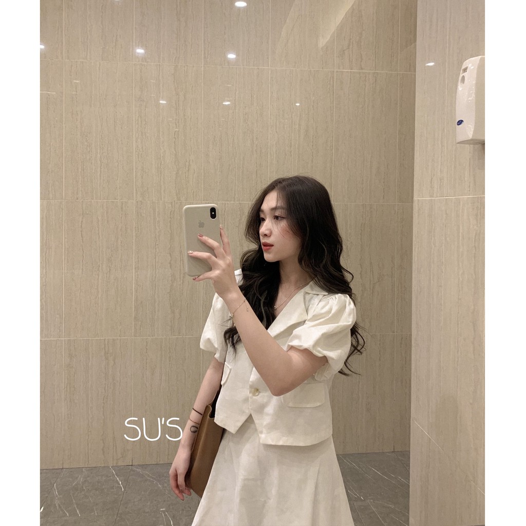 [Mã FAGREEN245 giảm 10% tối đa 30K đơn 99K] Set áo sơmi đũi cổ vest tay bồng kèm chân váy S147 SUSTORE | BigBuy360 - bigbuy360.vn