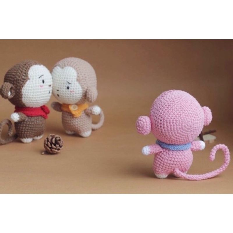 Con Khỉ Nhồi Bông Bằng Len Làm Móc Khoá Quà Tặng - Thú Bông Len Handmade Đan Móc Thủ Công Bằng Tay