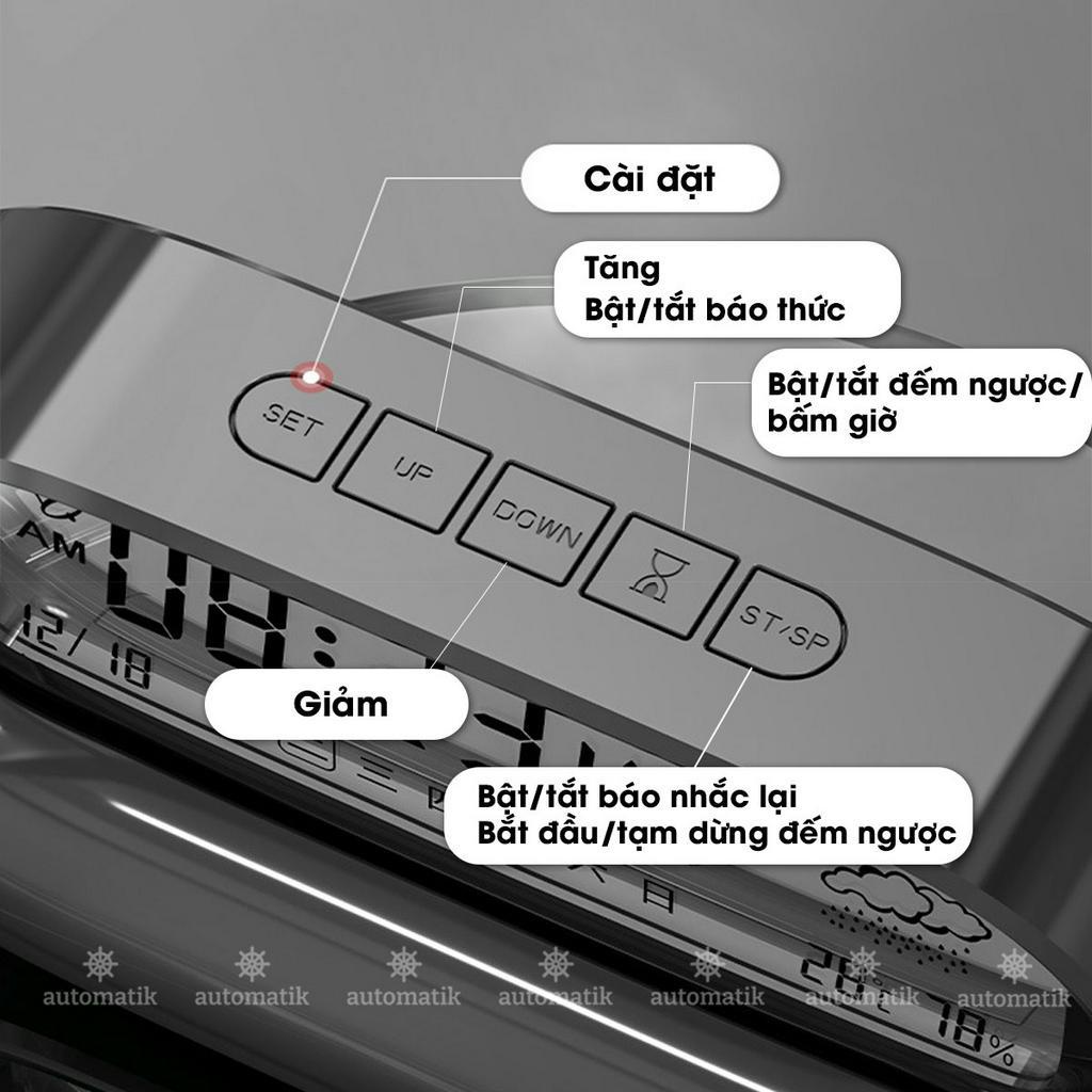 [Tặng Pin] Đồng Hồ Để Bàn Báo Thức Bấm Giờ Led Điện Tử Decor Mini Trong Suốt Đo Nhiệt Độ Và Độ Ẩm - Automatik