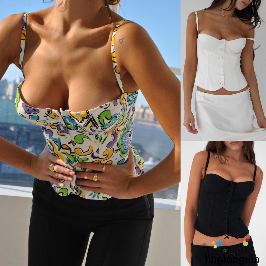 Áo Croptop 2 Dây Không Tay Hở Lưng In Hoa Hoạt Hình Thời Trang Thường Ngày Cho Nữ