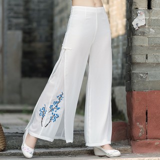 Quần Ống Rộng Xẻ Tà Thêu Hoa Hàng Nhập Có Size 5XL Q210