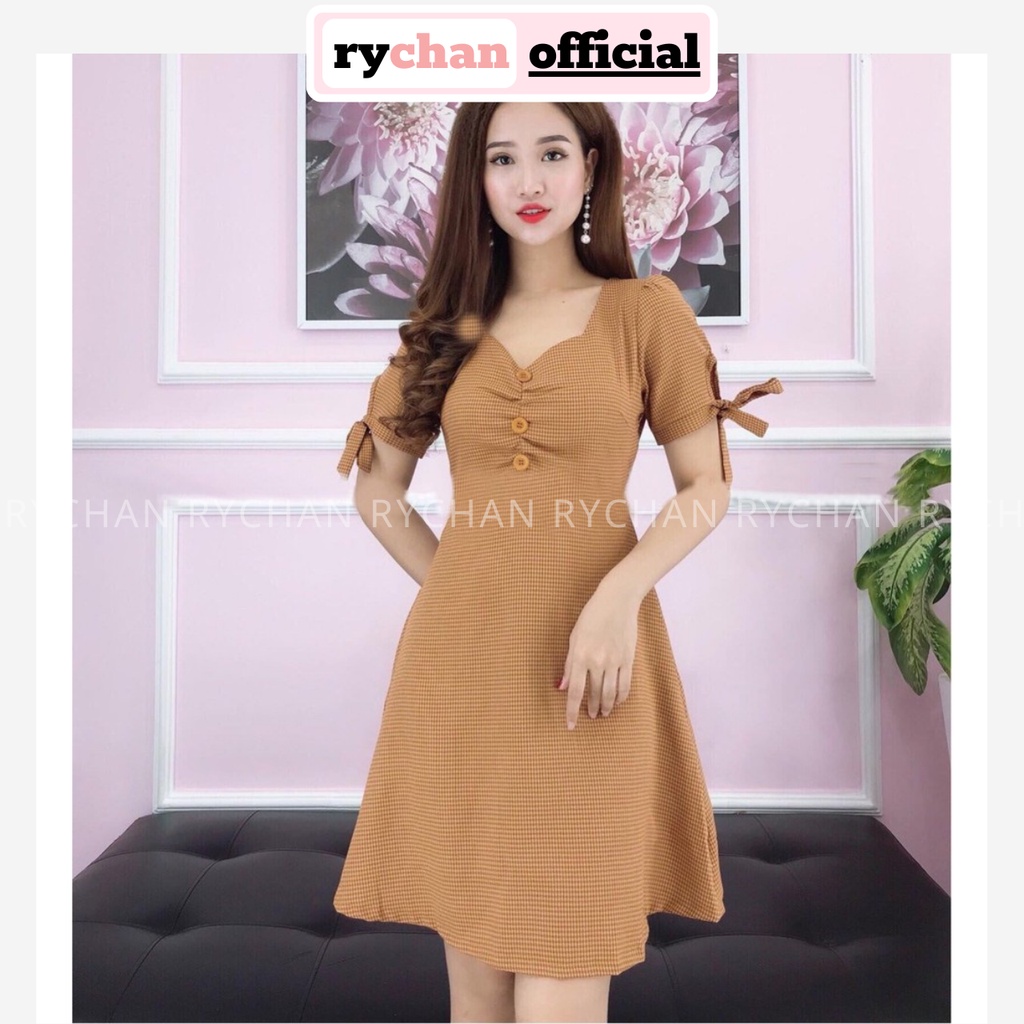 [ẢNH THẬT CUỐI] DX824 - Đầm Xòe Caro Phối Tay Nơ 3 Màu