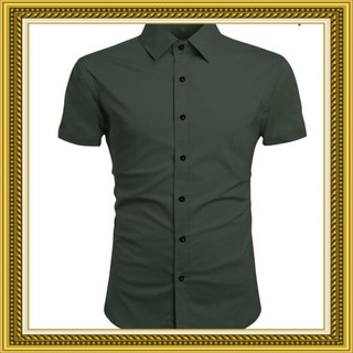 [RẺ VÔ ĐỊCH] Áo Sơ Mi Lụa Cotton nam Ngắn tay Màu XANH RÊU (7 Size từ 40kg đến 85kg) - FashionQuocDai