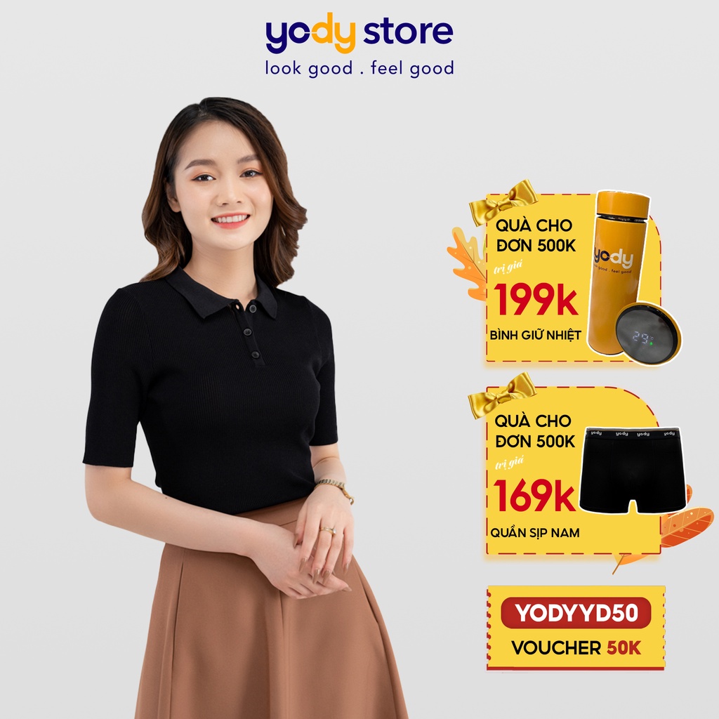 Áo polo len nữ YODY tay lỡ mỏng có cổ co giãn thoải mái giữ form thông thoáng thấm hút tốt ALN4036