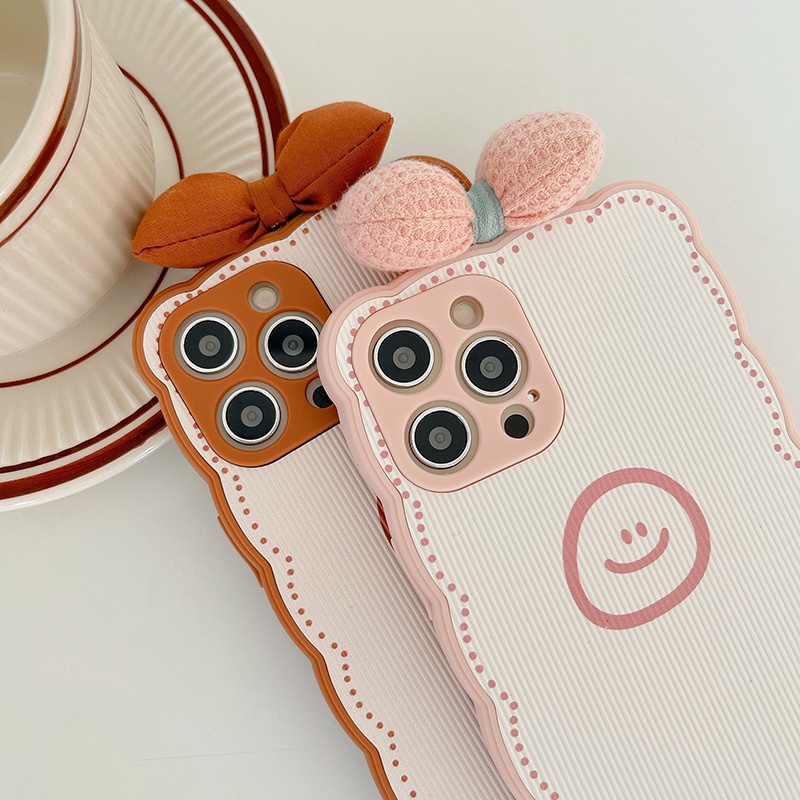 Ốp điện thoại da cừu mẫu mặt cười nơ cho iPhone 13Pro Max 13Pro 13 12ProMax 12Pro 12 11 Pro Max IX Xs Max XR 7 8 Plus | BigBuy360 - bigbuy360.vn