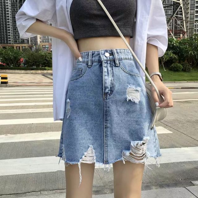 CHÂN VÁY JEAN RÁCH CẠP CAO