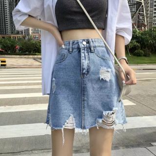 CHÂN VÁY JEAN RÁCH CẠP CAO