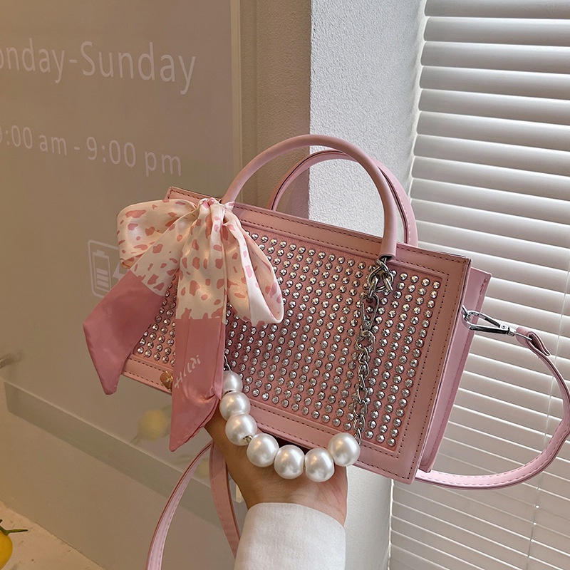 Túi Đeo Chéo Hình Vuông Nhỏ Đính Đá Lấp Lánh Thời Trang Cho Nữ