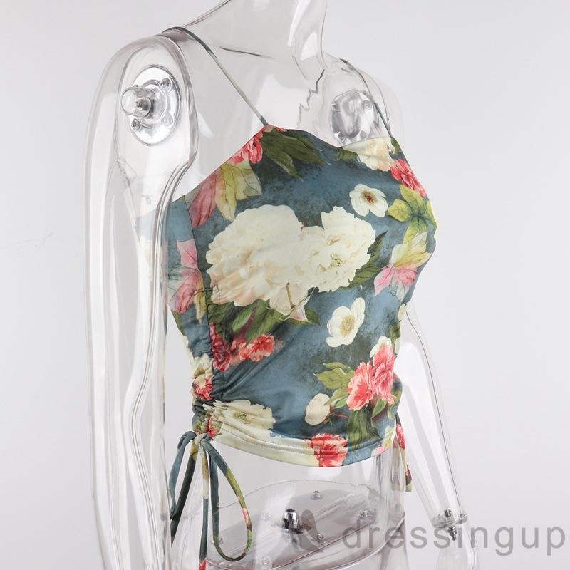 Áo Hai Dây In Hoa Thiết Kế Dây Rút Cá Tính Cho Nữ