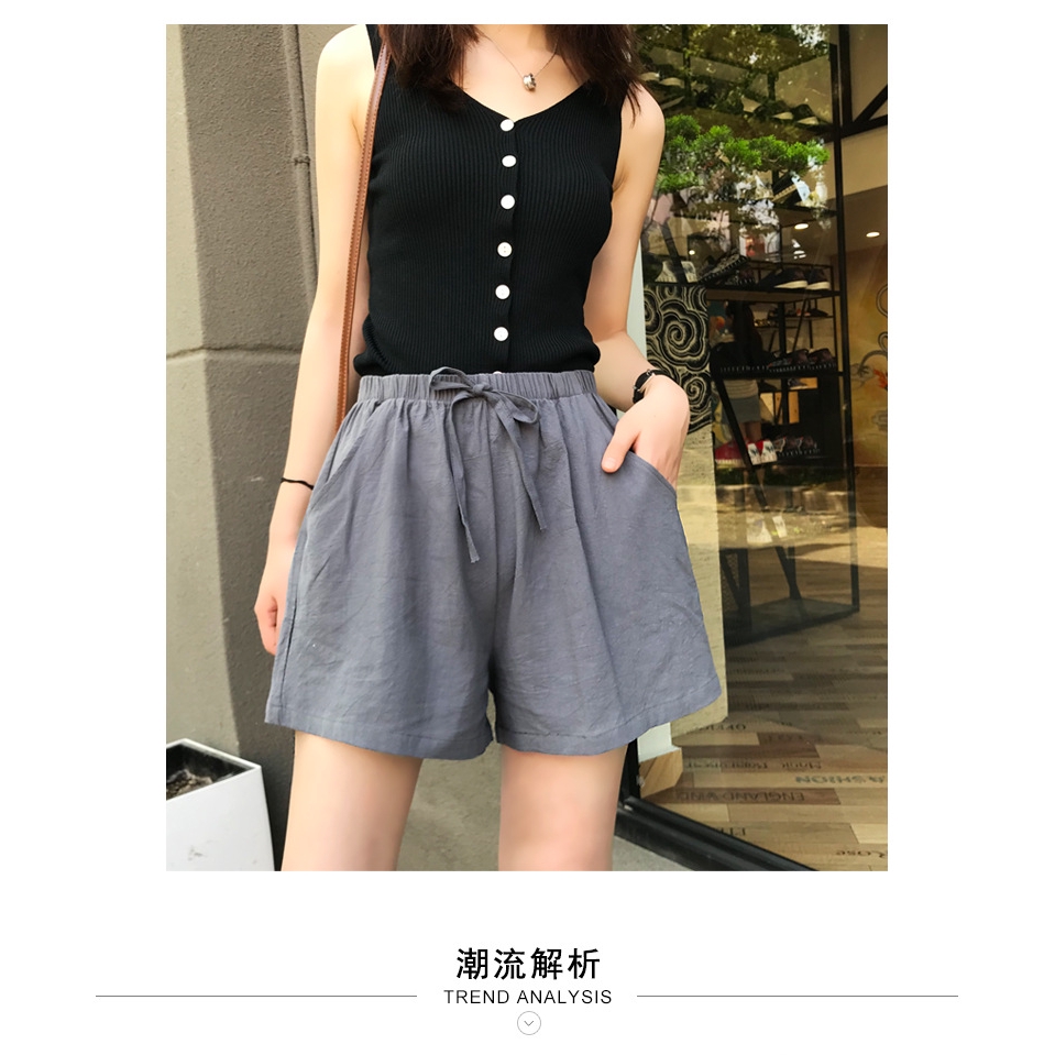 Quần Short Cotton Lanh Lưng Cao Ống Rộng Plus Size Thời Trang Mùa Hè Cho Nữ