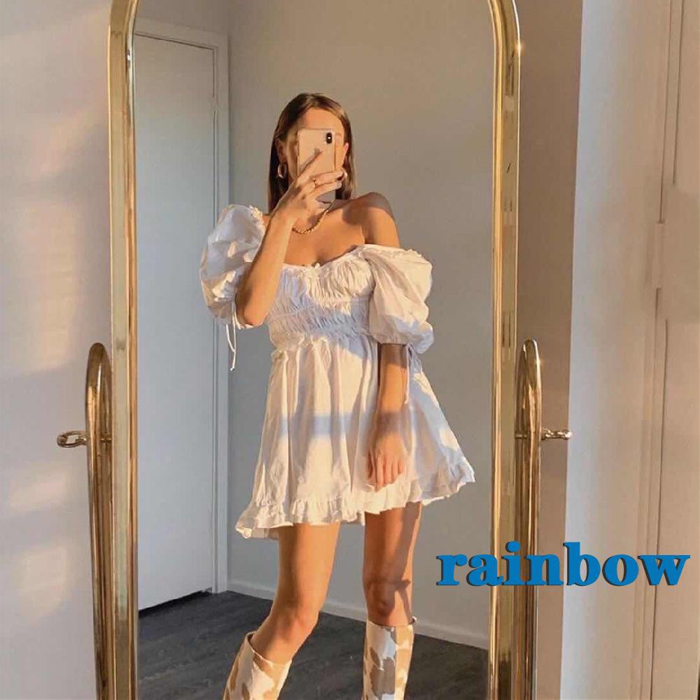 Đầm Tay Ngắn Cổ Vuông Màu Sắc Cầu Vồng Thời Trang Mùa Hè Cho Nữ | BigBuy360 - bigbuy360.vn
