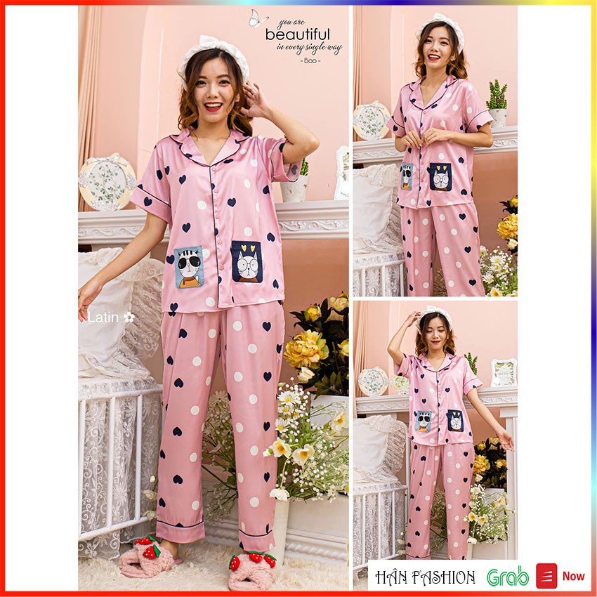 Đồ Ngủ Nữ – Bộ Ngủ Pijama Nữ Latin Cao Cấp Mèo 2 Túi Tay Ngắn Quần Dài | Hân Fashion | Ship Nhanh 2h | BigBuy360 - bigbuy360.vn