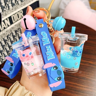 Móc khóa Trà sữa hình Stitch xanh đáng yêu