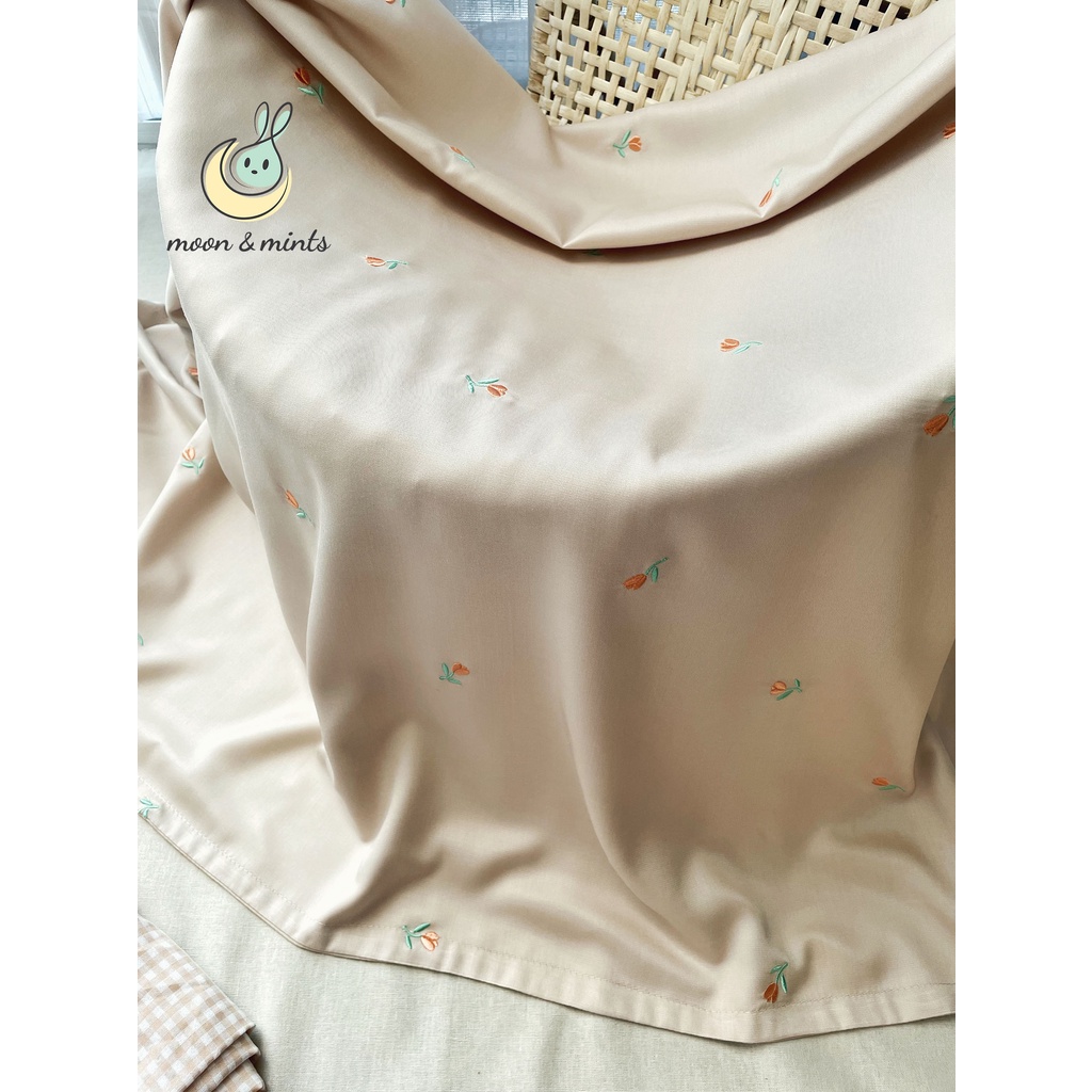 Chăn hè thêu họa tiết cho bé Moon&Mints, chất liệu lụa tencel cao cấp