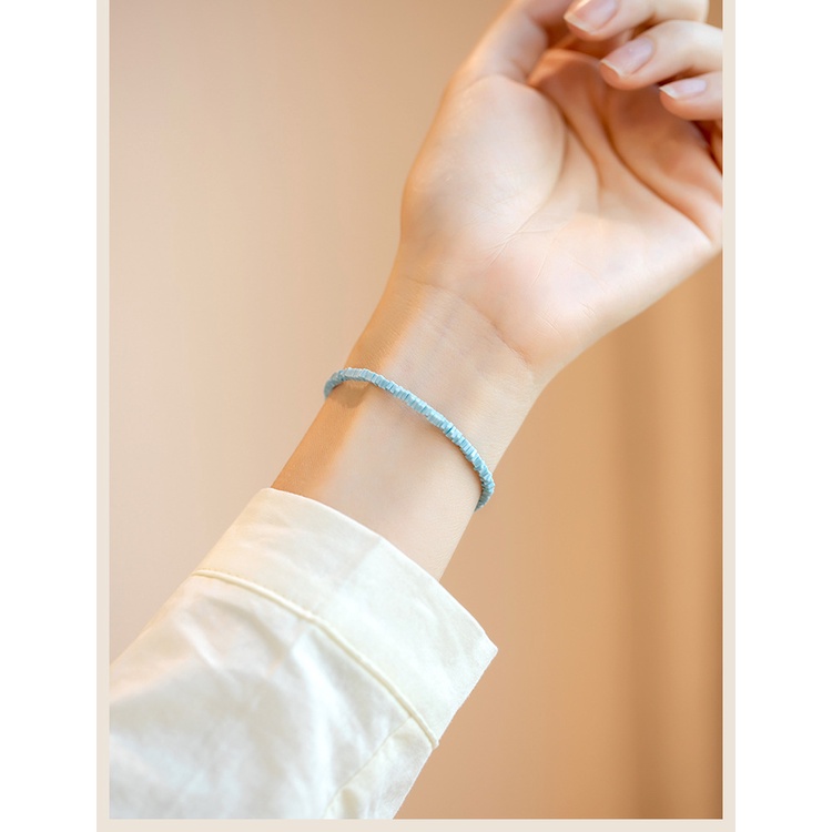 [Hàng Mới Về] Vòng Đeo Tay Đính Đá Ngọc Lam Màu Sắc Tươi Sáng Phong Cách Retro Thời Trang Mùa Hè Dành Cho Nữ