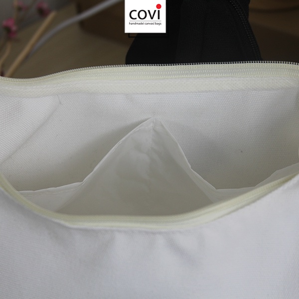 Túi tote đeo chéo vải canvas, túi vải bố, Unisex nam nữ thời trang COVI đen trắng T29