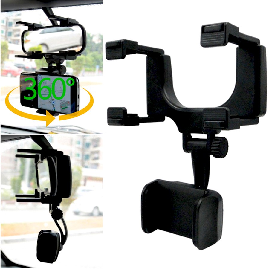 Gía đỡ điện thoại ô tô (PK168) giá cài điện thoại gắn gương chiếu hậu xe hơi xoay 360 độ