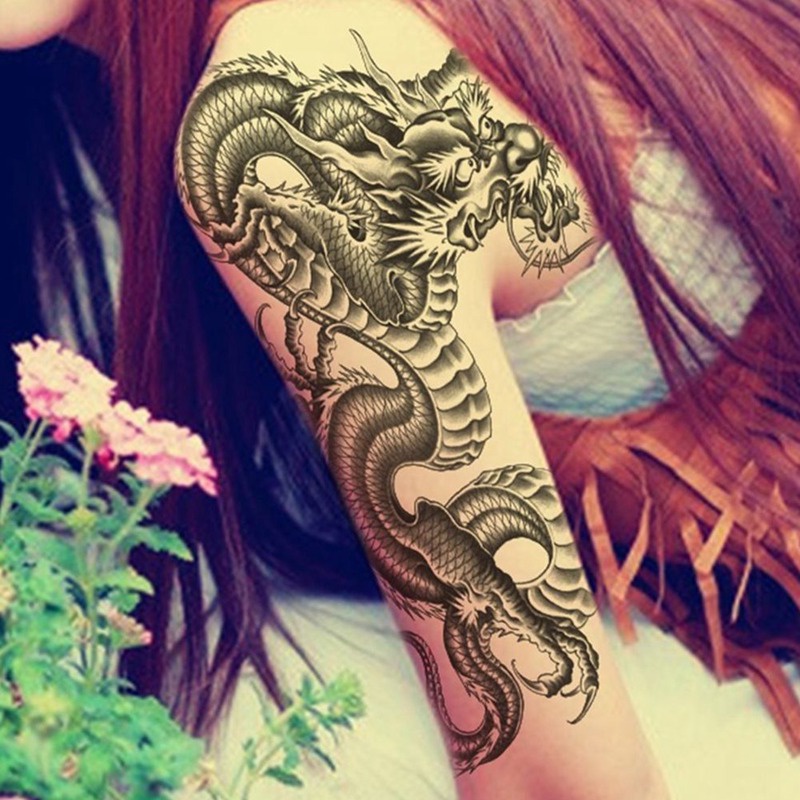 Hình Xăm Dán 3D Hình Rồng Đen Chống Nước
