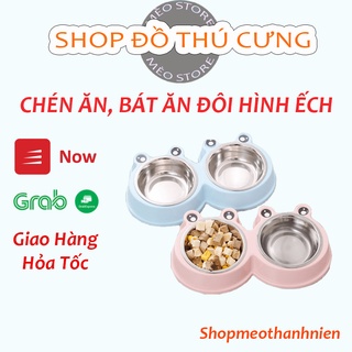 Chén ăn đôi, bát ăn đôi, khay ăn đôi hình ếch cho mèo, thú cưng