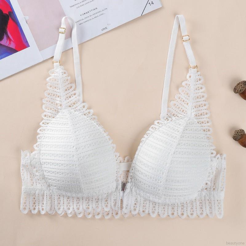 Wireless Front Closure Bras Sexy Lace Push Up Bra Gathered Backless Bralette