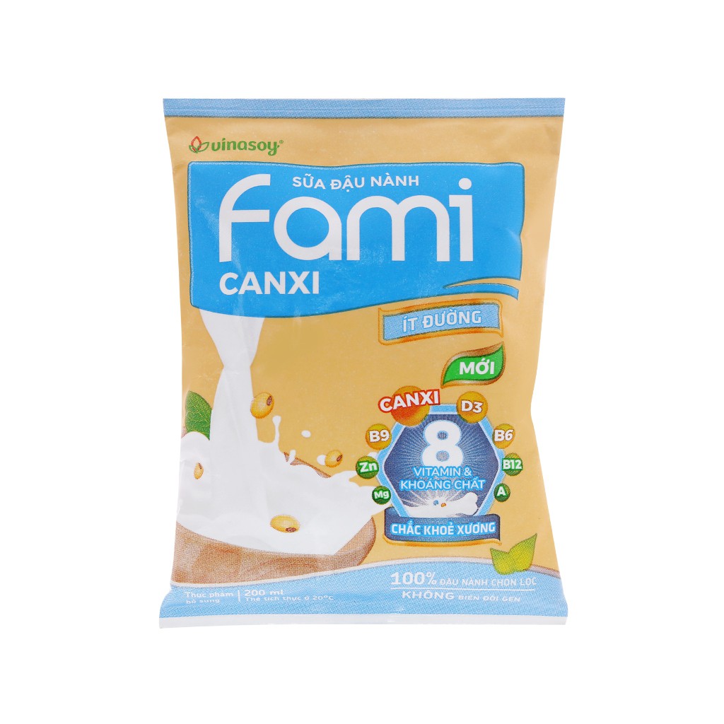 5 BỊCH Sữa đậu nành ít đường Fami Canxi bịch 200ml