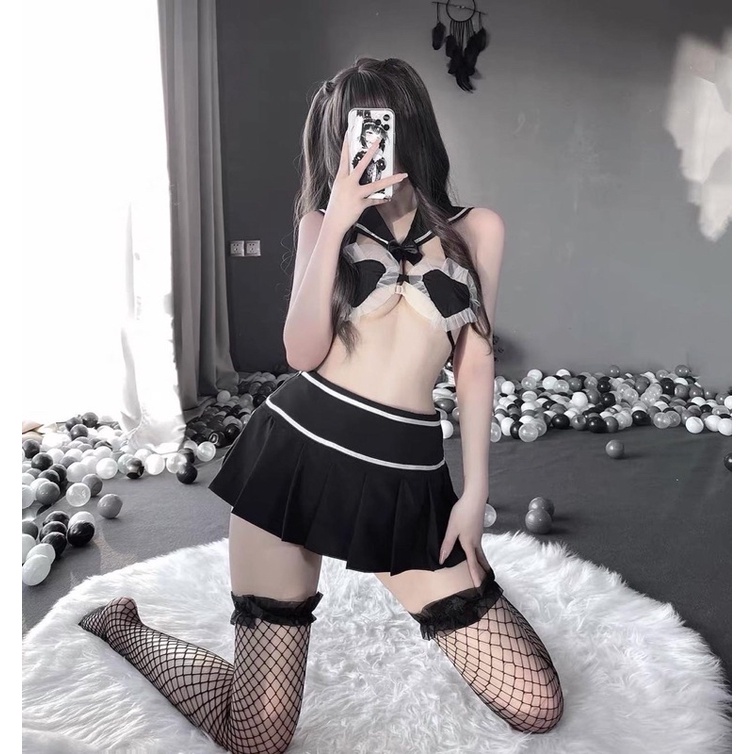LL2514 - Set Trang Phục Học Sinh Hoạ Tiết Áo Trái Tim Dễ Thương - Cosplay Nữ Sinh Gợi Cảm | BigBuy360 - bigbuy360.vn