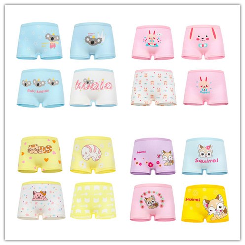 SMY Set 4 quần lót cotton hoạ tiết hoạt hình cho bé gái 3-12 tuổi