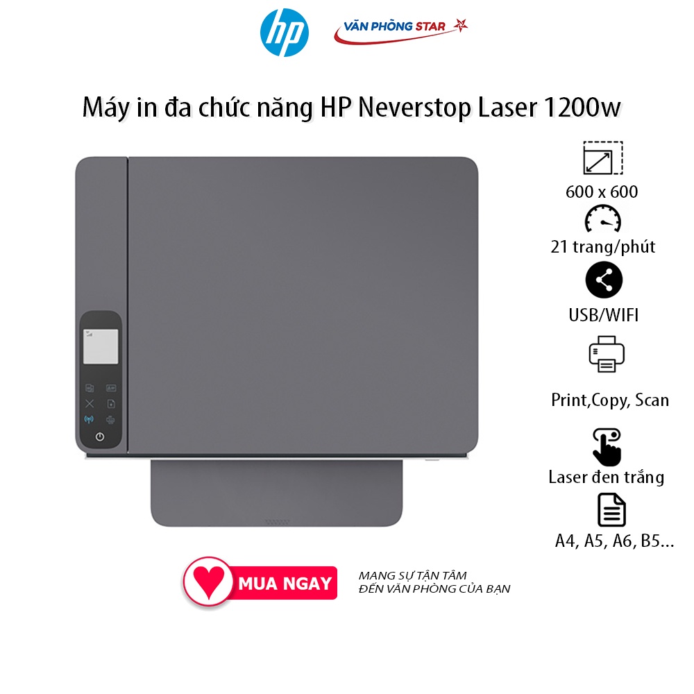 Máy in đa chức năng HP Neverstop Laser 1200w, in, copy, scan, tốc độ 21 trang/phút tại Vanphongstar