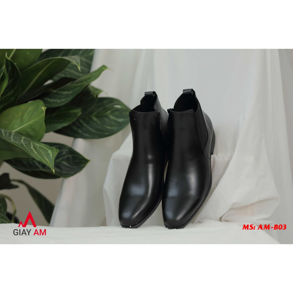 [Giày Chelsea boot da bò thật] - Giày cao cổ nam giúp tăng chiều cao gần 5cm