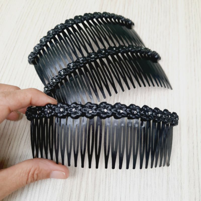 Combo 5 cái Lược cài tóc hoa mai đính hạt nhựa mềm màu đen