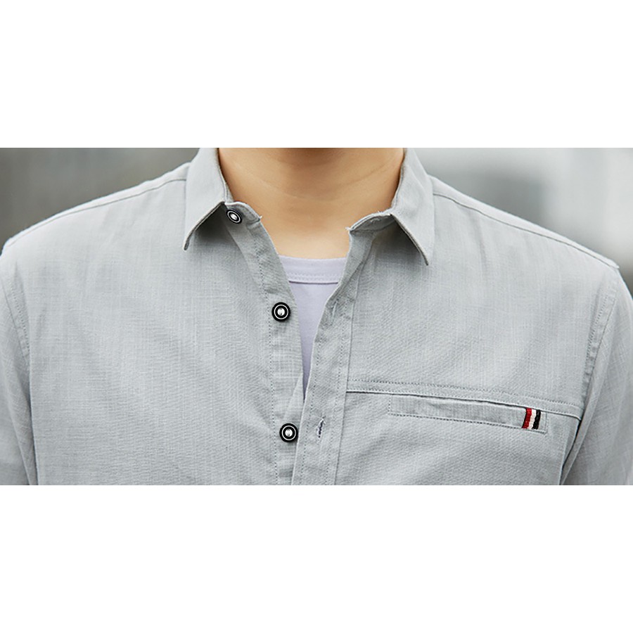 Áo Sơ Mi Nam Dài Tay Chất Đũi Xước Cổ Bẻ Cao Cấp Phong Cách Hàn Quốc XANH THAN