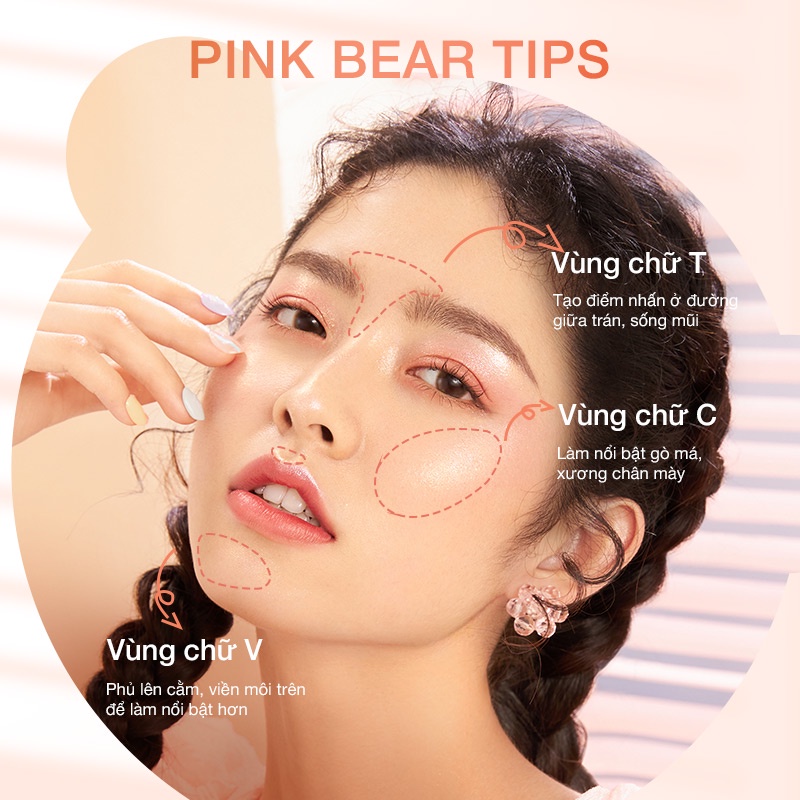 Phấn Bắt Sáng Highlight Pink Bear Afternoon Trang Điểm Tiện Dụng 4 Màu 4.6g | BigBuy360 - bigbuy360.vn