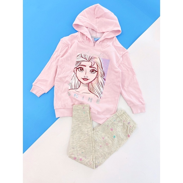 Bộ bé gái Hoodie Elsa hồng quần ghi bé gái hàng xuất thu đông 2021