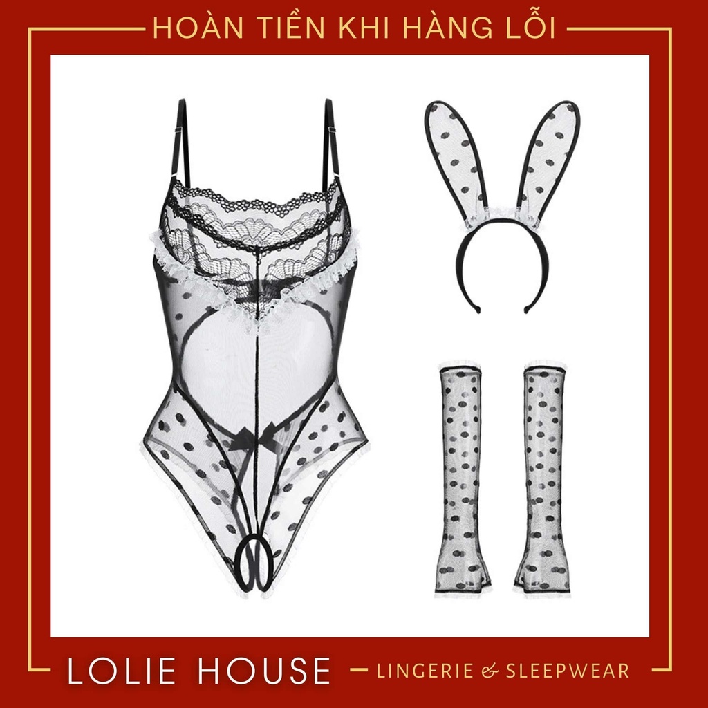Đồ ngủ cosplay thỏ sexy có bờm tai thỏ, bodysuit ren gợi cảm xuyên thấu LOLIE HOUSE - CP46 | BigBuy360 - bigbuy360.vn