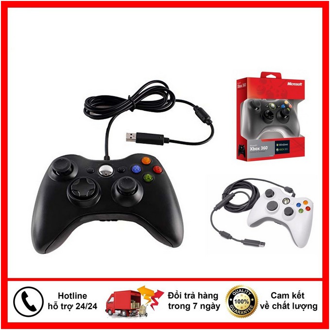 Tay cầm Chơi Game Xbox 360 có dây full box - Tay cầm chơi game PC, Laptop cực tối ưu, chơi full skill FO4, FO3