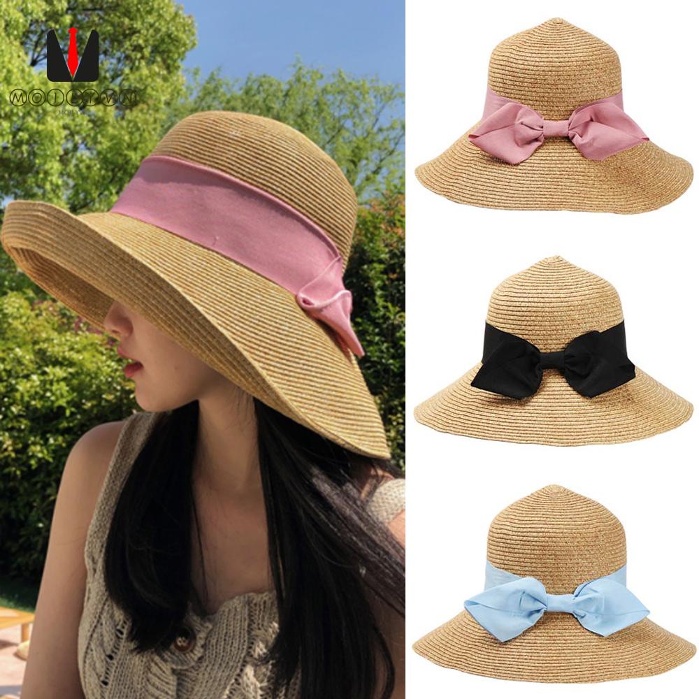 Nón Vành Rộng Đính Nơ Thời Trang Đi Biển Cho Nữ