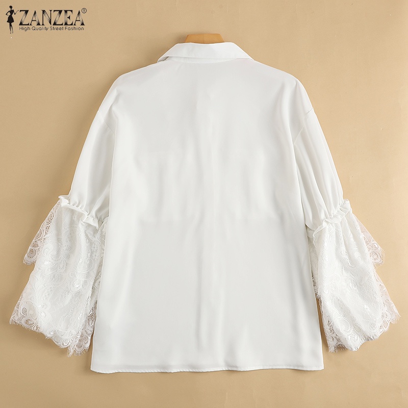 Zanzea Áo Sơ Mi Nữ Dài Tay Cổ Bẻ Phối Ren Thời Trang Châu Âu
