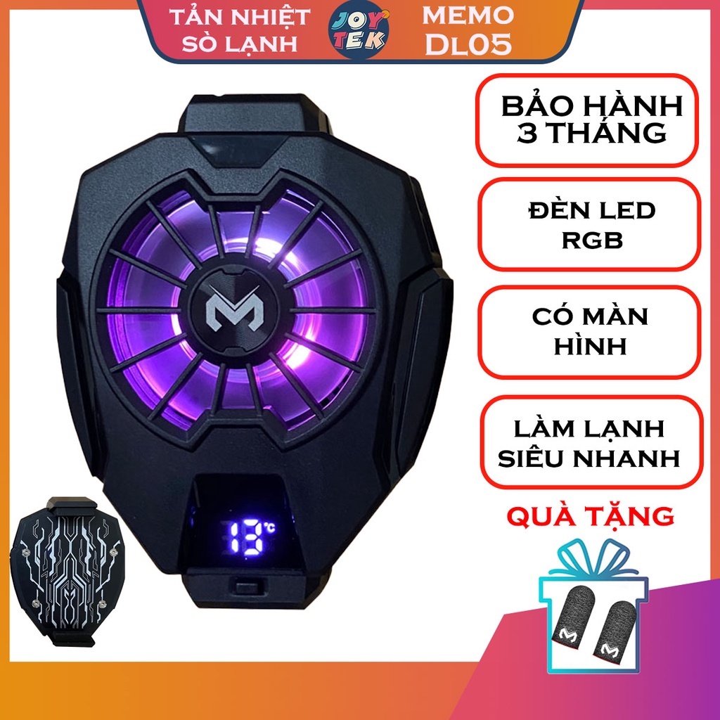 Memo DL05 | Quạt tản nhiệt sò lạnh cho điện thoại, Màn hình LED hiển thị nhiệt độ, LED RGB