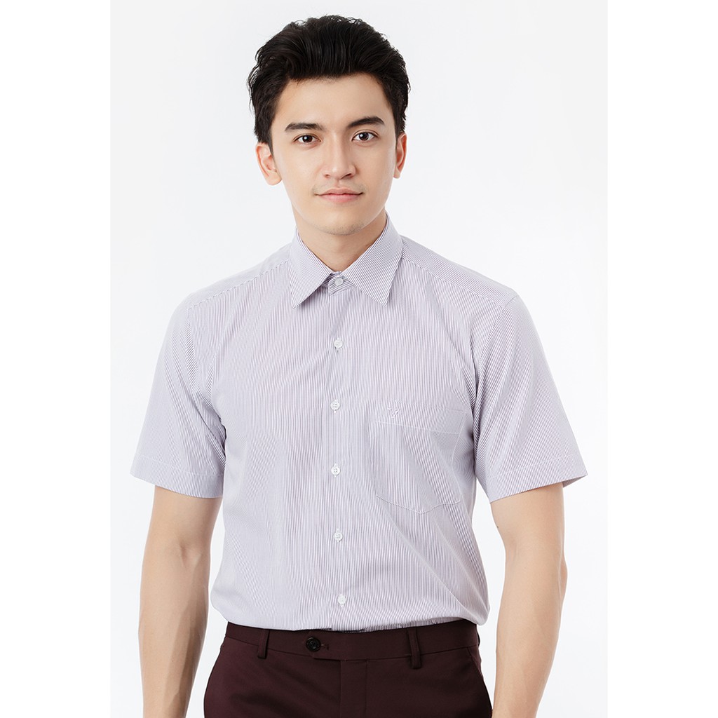 Áo Sơ Mi Ngắn Tay Sọc Caro Vạt Ngang Form Regular Vĩnh Tiến 355
