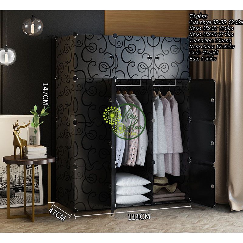 TỦ QUẦN ÁO NHỰA LẮP GHÉP ĐA NĂNG 12 Ô SÂU 47CM (CÓ THỂ TỰ SÁNG TẠO THEO Ý THÍCH) (Kiều Hoa Store)
