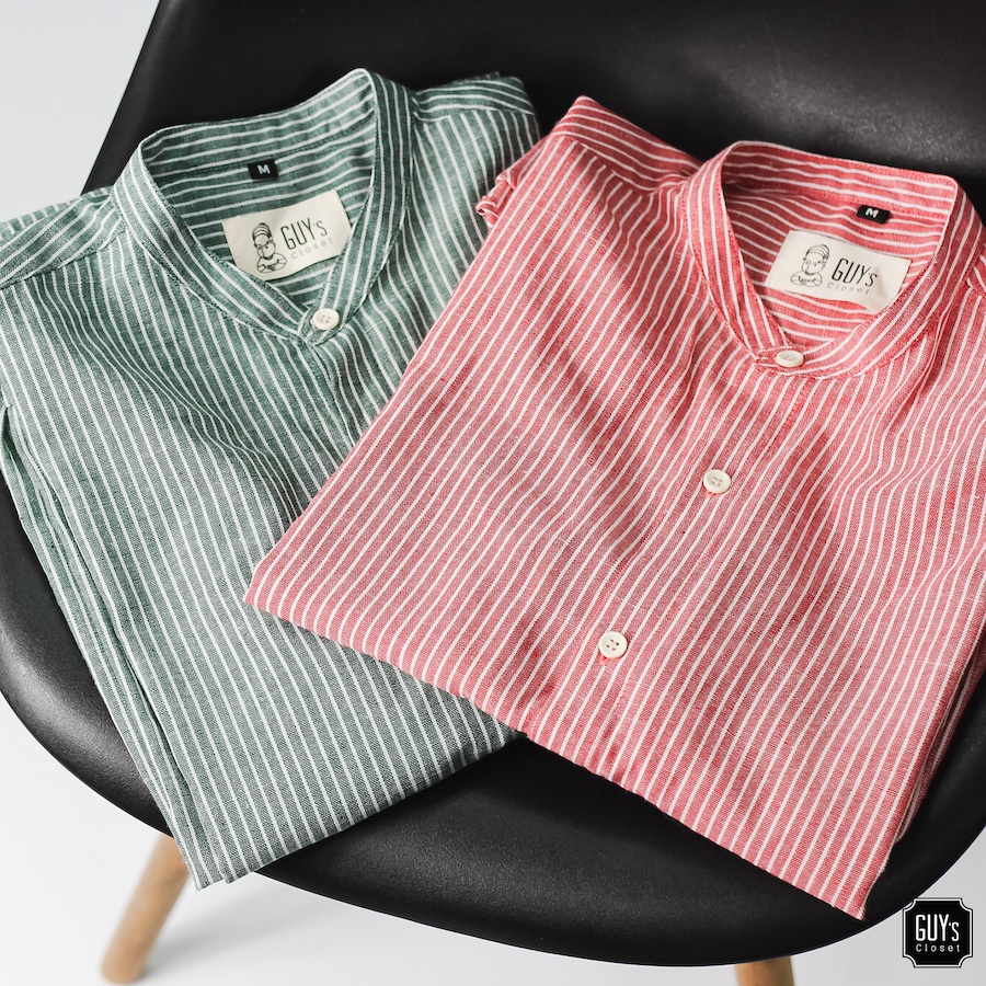 [HÀNG THIẾT KẾ] Áo sơ mi DAN GUY's Closet, Cổ trụ, Họa tiết kẻ sọc nhiều màu, Chất liệu cotton thoáng mát