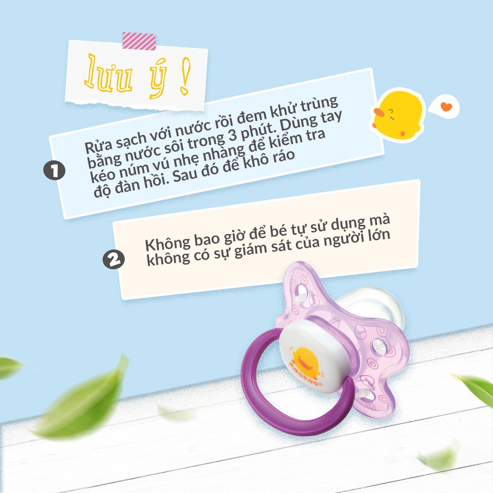 Ty ngậm piyo piyo kèm nắp trong suốt cho trẻ 6 tháng tuổi trở lên màu tím
