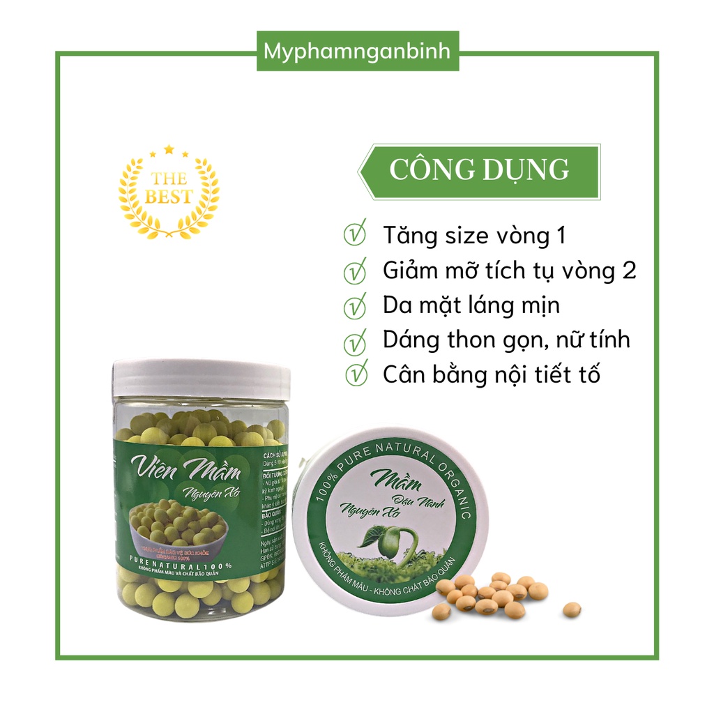 Viên mầm đậu nành nguyên xơ giảm mỡ,da mặt láng mịn có giấy chứng nhận ATTP