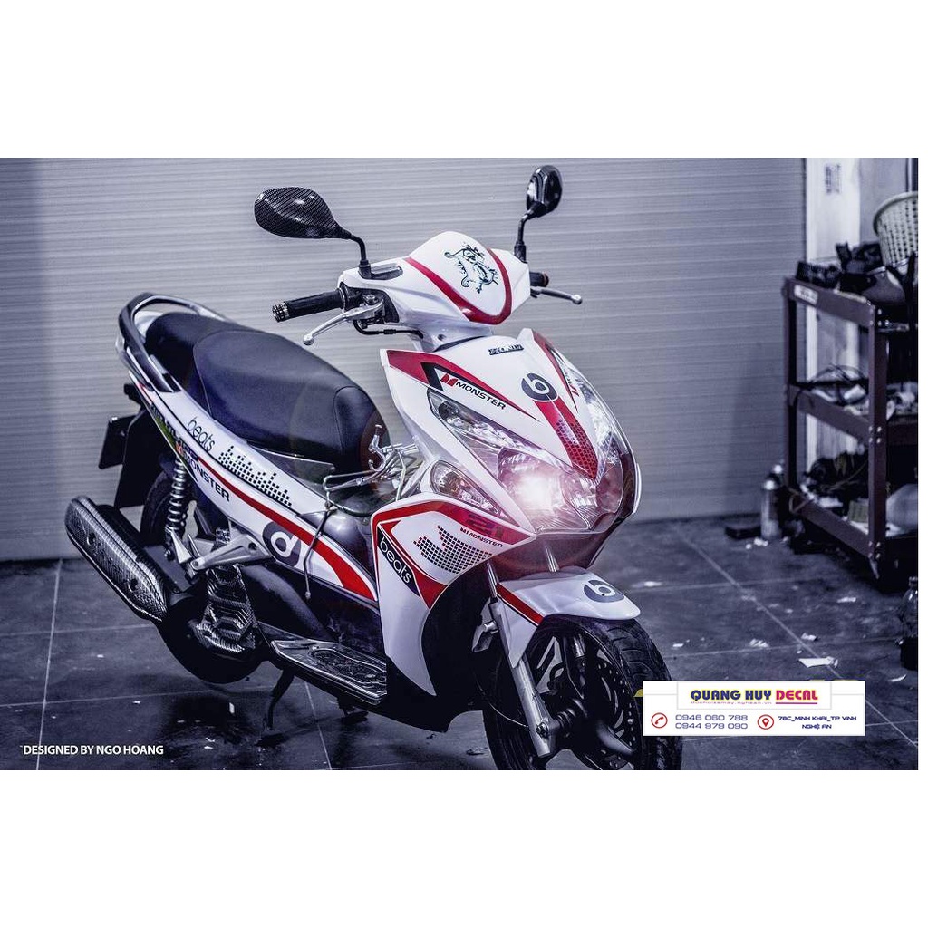 Tem xe air blade trắng đỏ, tem trùm xe air blade, tem xe ab, tem dán xe máy ab trắng đỏ