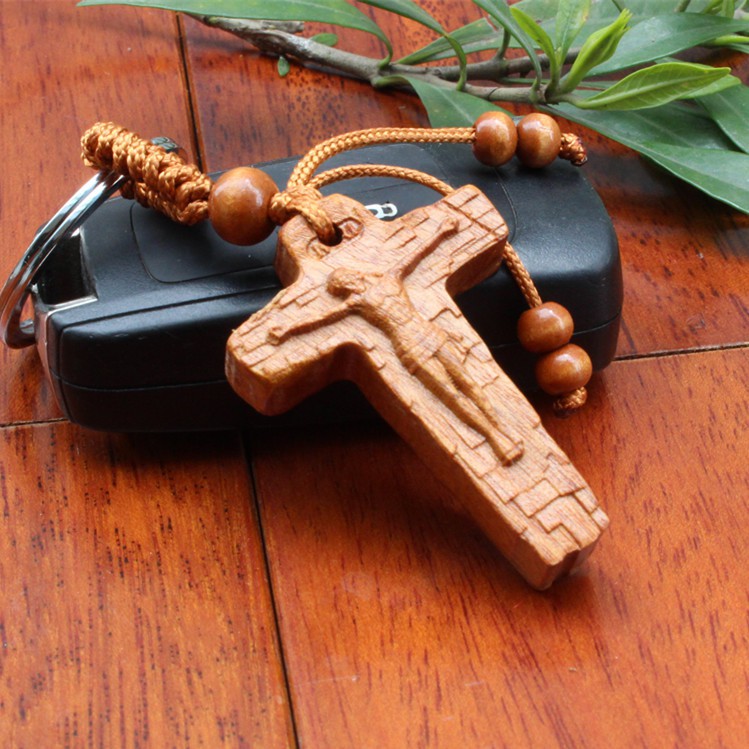 Móc khóa gỗ chạm khắc cây thánh giá - Treo chùm chìa khóa ô tô xe máy cực đẹp mẫu mới